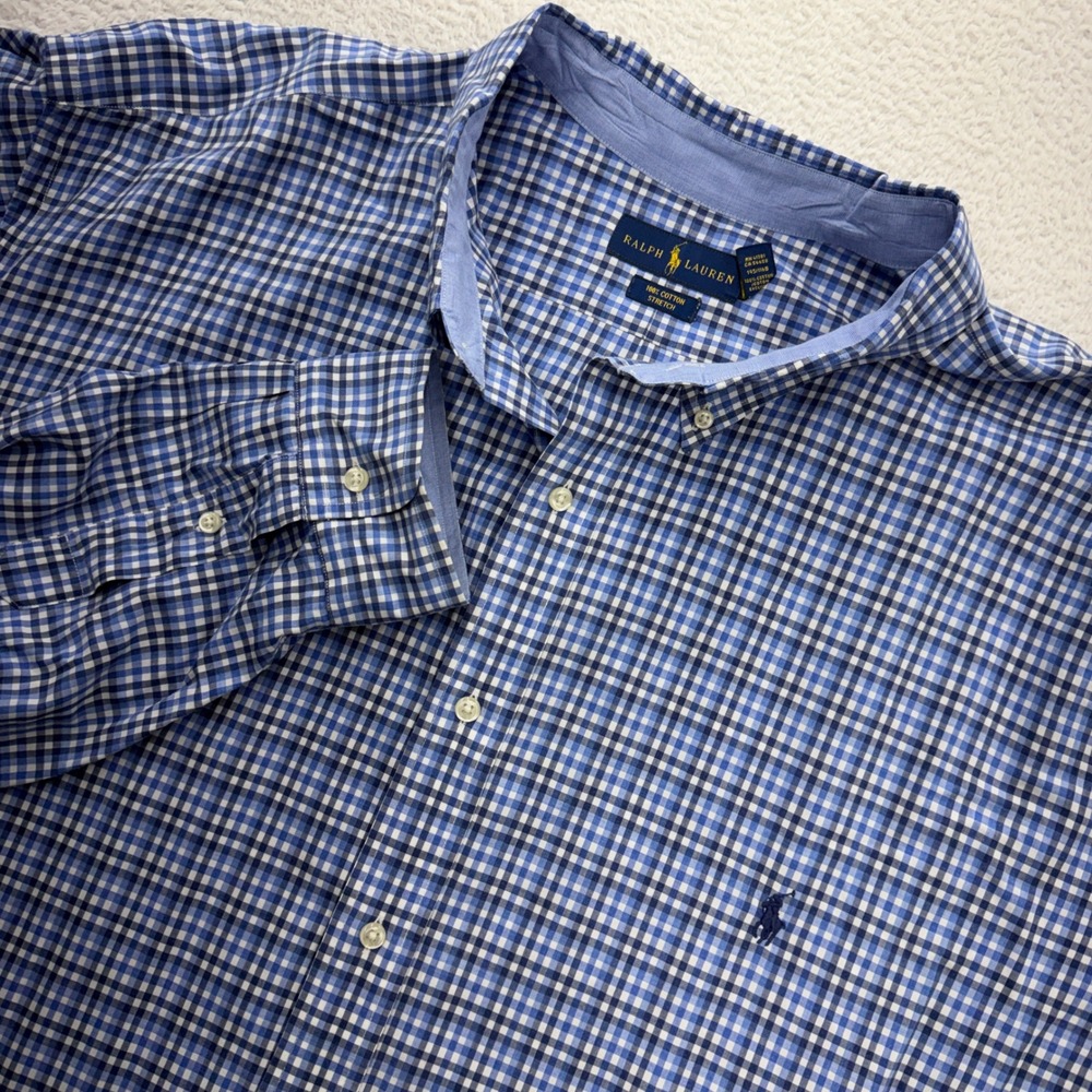 Polo Ralph Lauren Mens 4XLT Blue Gingham Check Stretch Cotton Button Down Shirt
